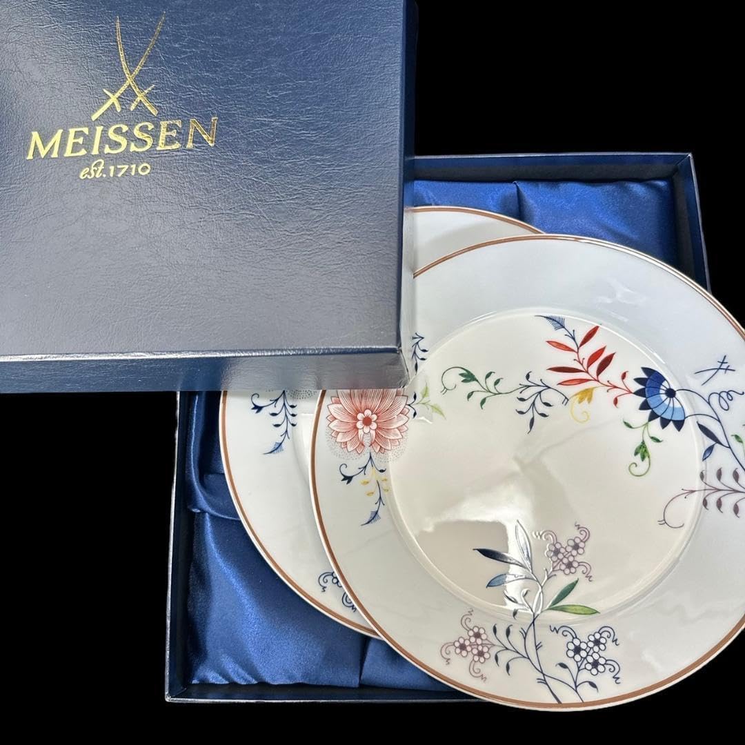 【希少】マイセン お多福 100周年 ブルーオニオン 多彩 プレート 2枚 マイセン お多福 100周年 ブルーオニオン 多彩 プレート 2枚 箱